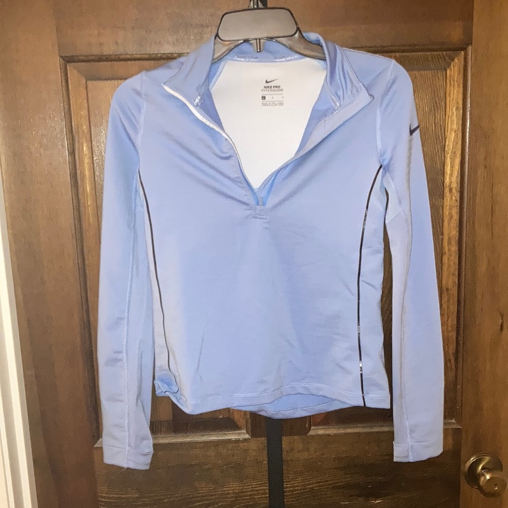 Nike Fitted Blue Polo Long Sleeve Tee with thumb holes.
